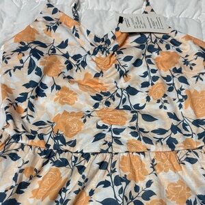 Floral Midi Dress in Orange and Blue